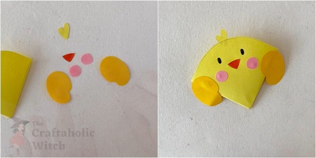 4 Quick & Easy Corner Bookmarks (Free Template + Video) 12 Yellow chick corner bookmark with paper wings, cheeks, beak, and crest