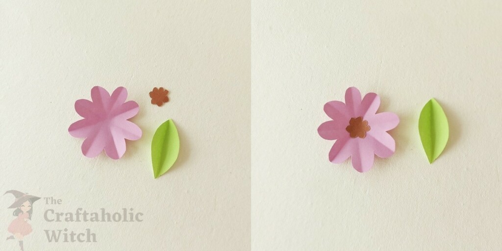 How to Make a Cute Easter Paper Garland (+ Free Template) 5 Assembling a pink paper flower for Easter paper garland decoration