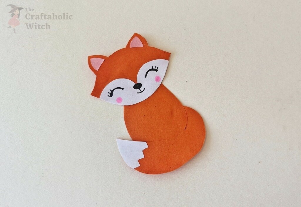 How to Make a Fox Mother’s Day Card (Free Template + Tutorial) 6 Completed paper fox with drawn facial features and blush