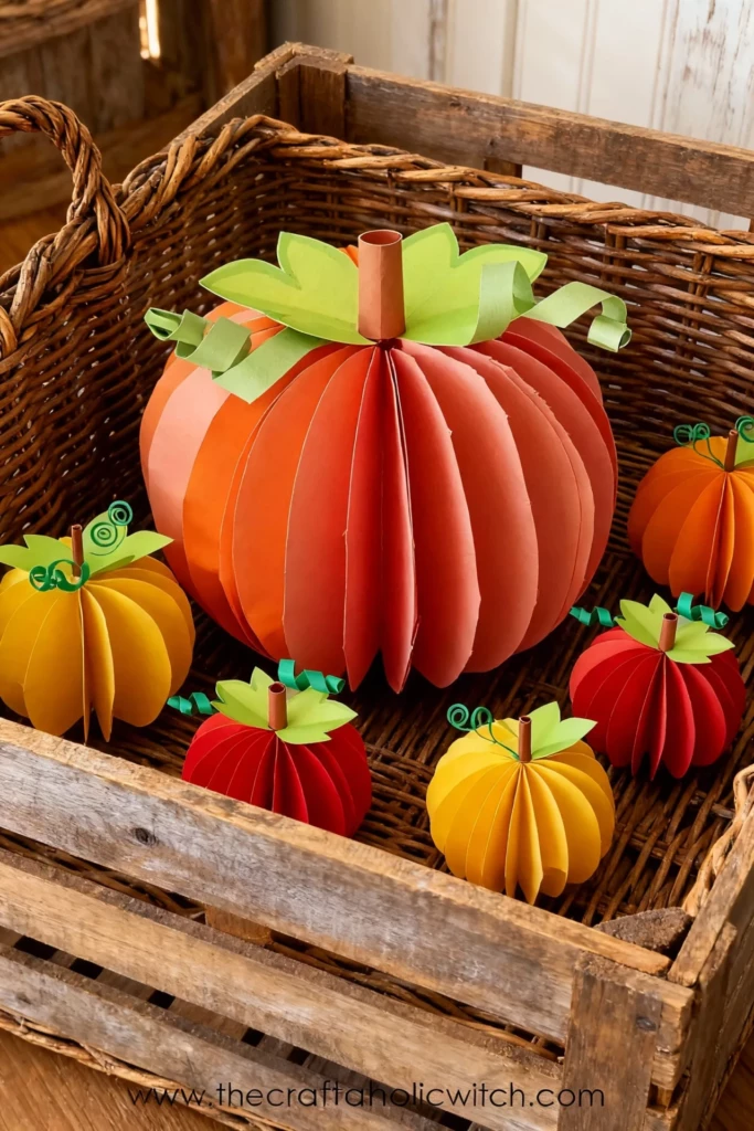 Easy 3D Paper Pumpkin to Make with Kids (with Video) 3 3d paper pumpkin display ideas in fall decoration 1 - Easy 3D Paper Pumpkin to Make with Kids (with Video)