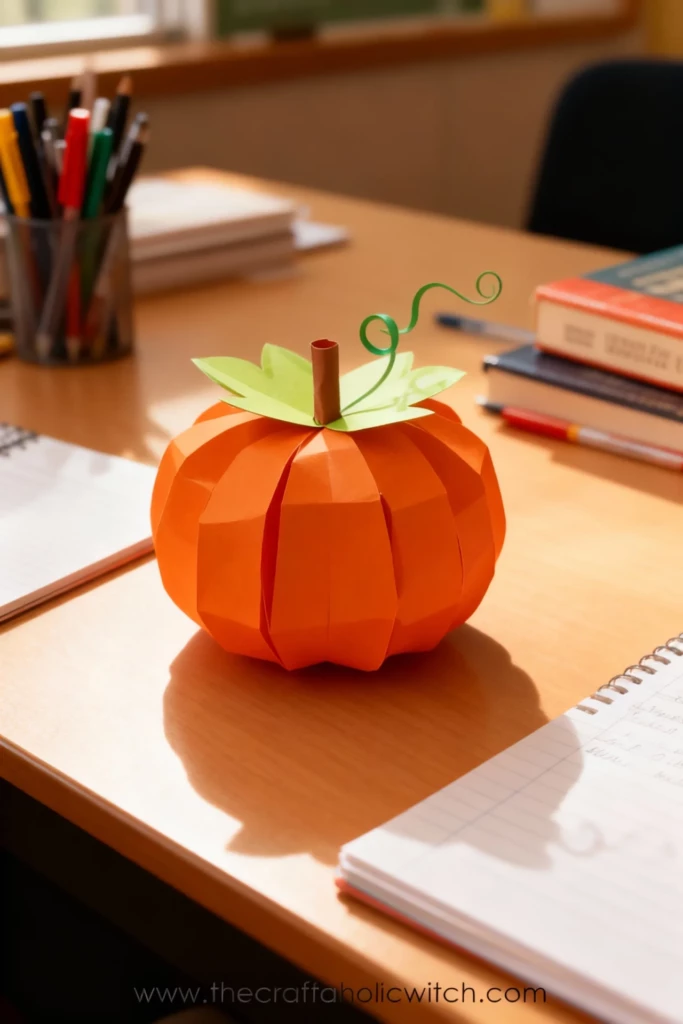 Easy 3D Paper Pumpkin to Make with Kids (with Video) 4 Classroom or Office Desk One medium pumpkin (5-6 inch paper) is perfect for a desk or bookshelf. It's big enough to see but won't take up too much space.