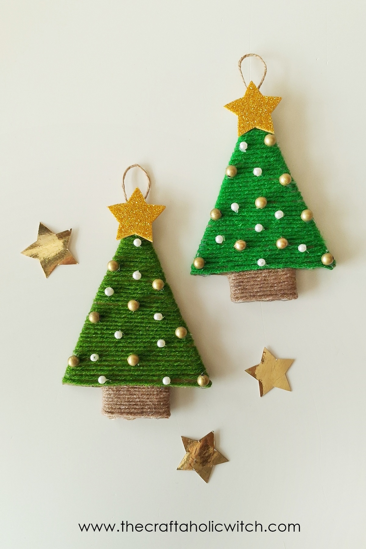 yarn wrapped christmas tree ornament