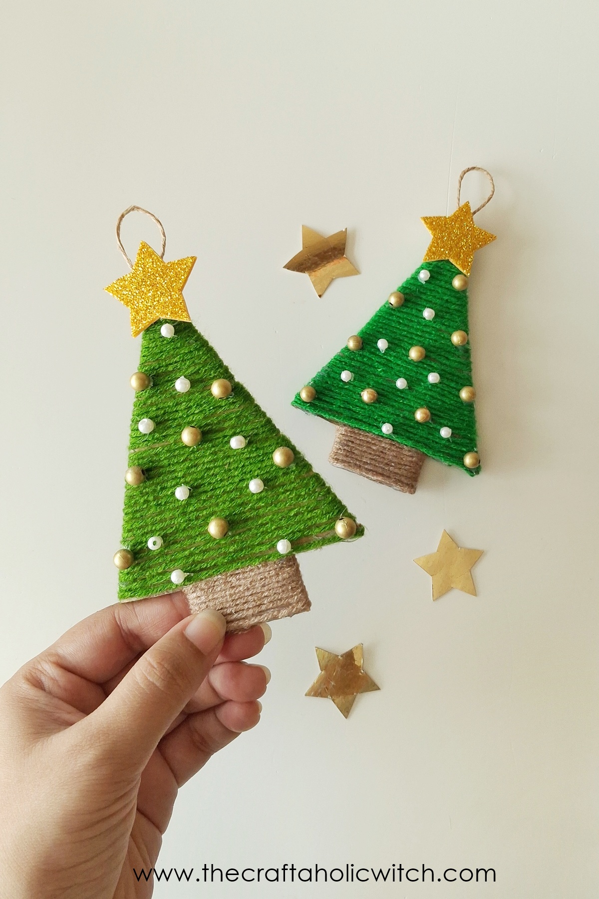 Yarn Wrapped Tree Finals 4 - Easy Yarn Wrapped Christmas Tree Ornament for Kids (Free Template)