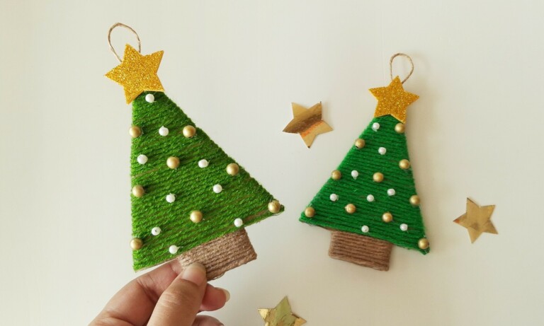 Easy Yarn Wrapped Christmas Tree Ornament for Kids (Free Template)