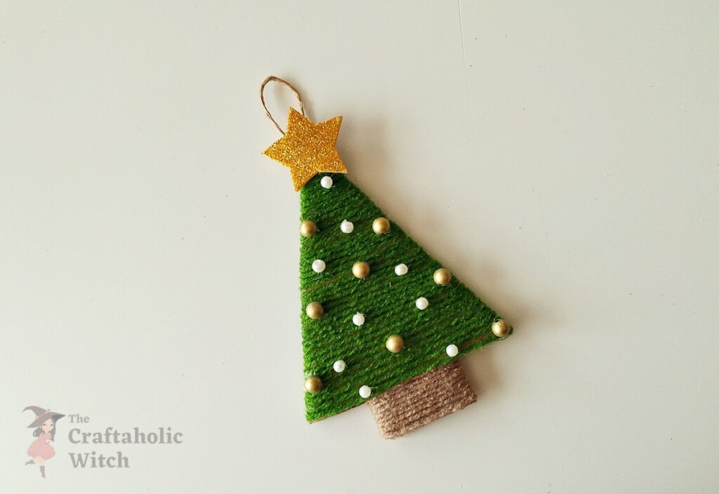 Yarn Wrapped Tree Steps 10 - Easy Yarn Wrapped Christmas Tree Ornament for Kids (Free Template)
