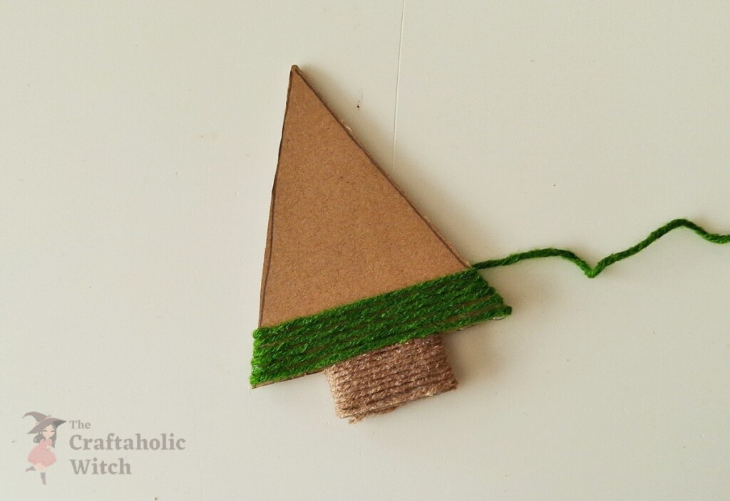 Yarn Wrapped Tree Steps 4 - Easy Yarn Wrapped Christmas Tree Ornament for Kids (Free Template)