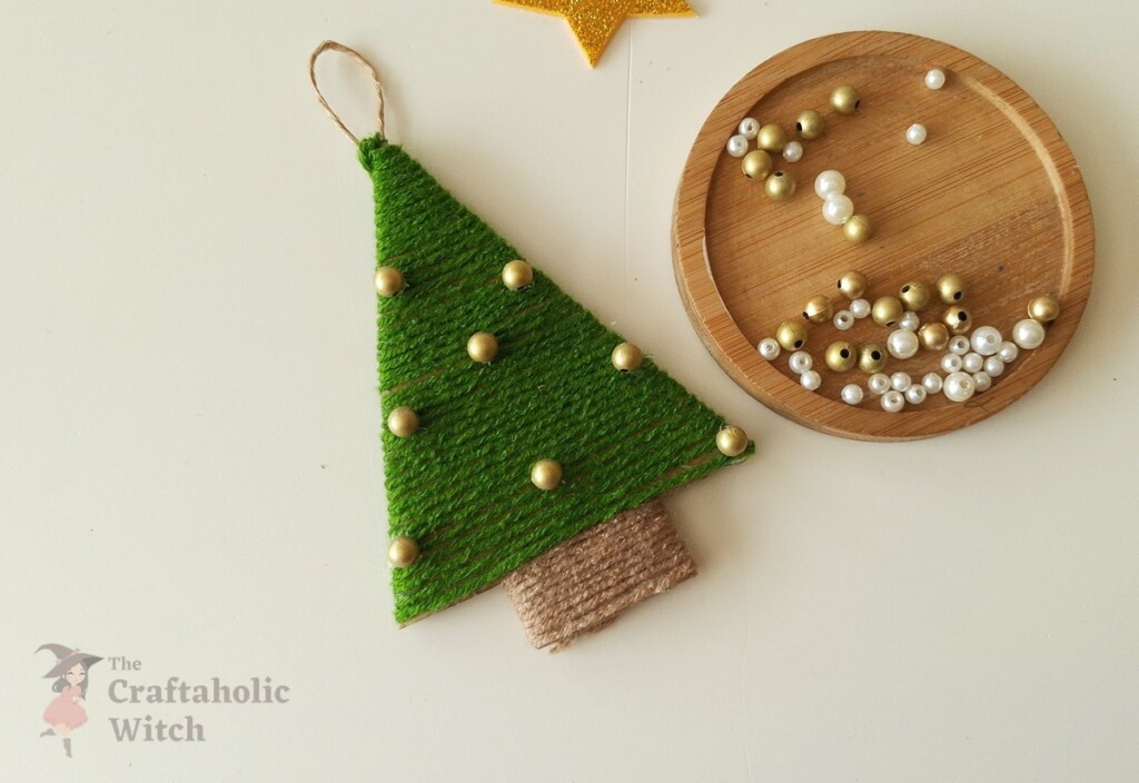 Yarn Wrapped Tree Steps 9 - Easy Yarn Wrapped Christmas Tree Ornament for Kids (Free Template)