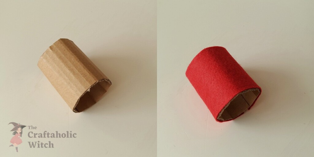 Cardboard rolled into cylinder and wrapped with felt fabric for Christmas gnome body